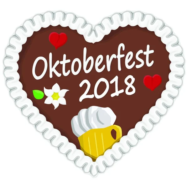 Corazón Jengibre Ilustrado Con Texto Alemán Para Oktoberfest 2018 Tiempo — Archivo Imágenes Vectoriales