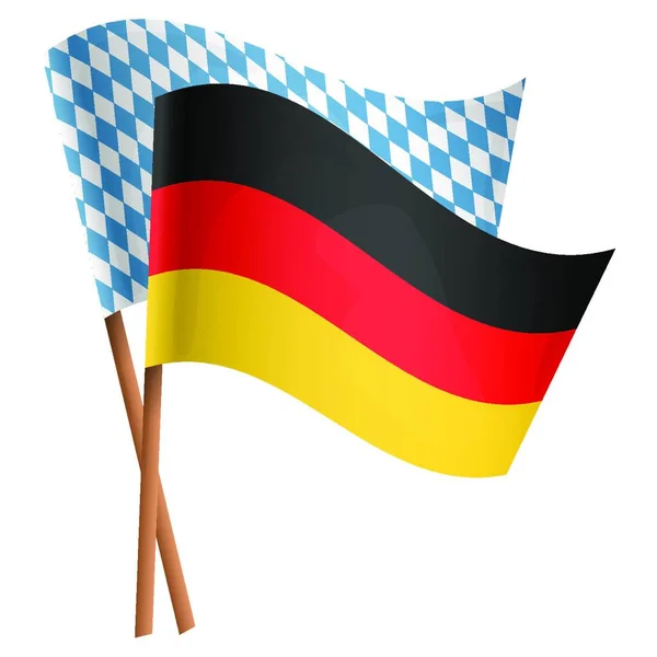 两面有德国国旗和蓝色白色格子的Oktoberfest风格的国旗 — 图库矢量图片