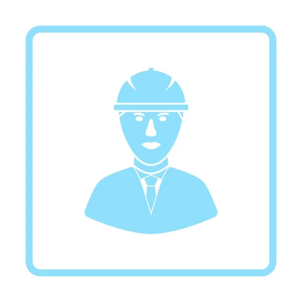 Icône Travailleur Construction Tête Dans Casque Conception Cadre Bleu Illustration — Image vectorielle
