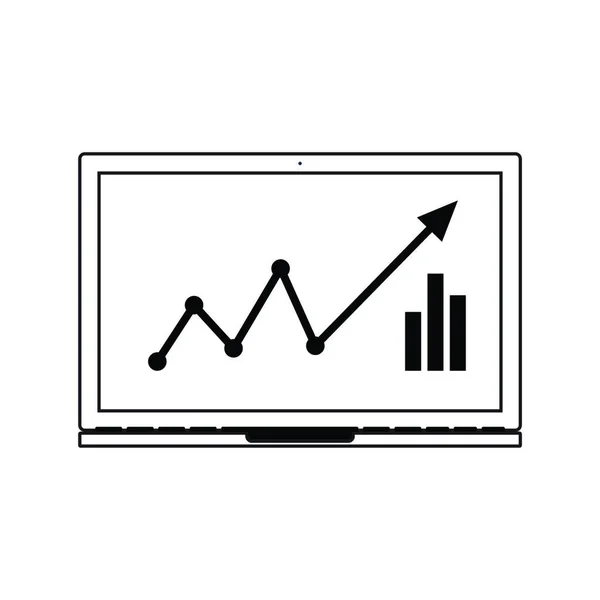 Ikon Laptop Med Diagram Tunn Linje Design Vektorillustration — Stock vektor