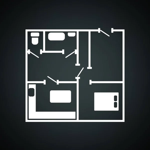アパート プランのアイコン 白と黒の背景 ベクトル図 — ストックベクタ