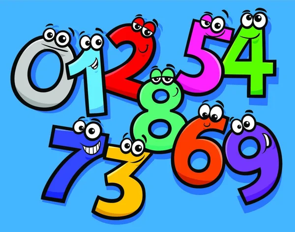 Educational Cartoon Illustrations Basic Numbers Characters Group — Stock Vector