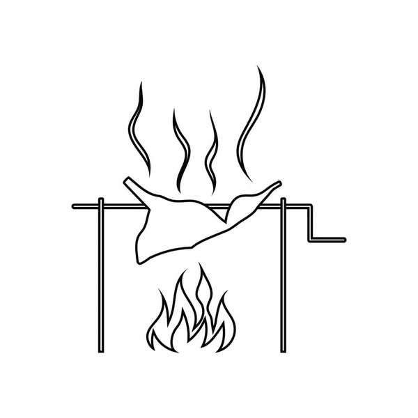 Icon Roasting Meat Fire Thin Line Design Vector Illustration — Stock Vector