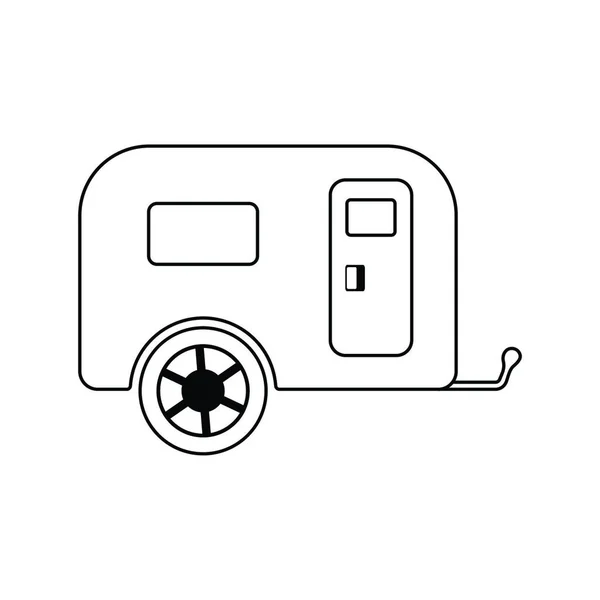 キャンプ家族キャラバン車のアイコン 細い線のデザイン ベクターイラスト — ストックベクタ