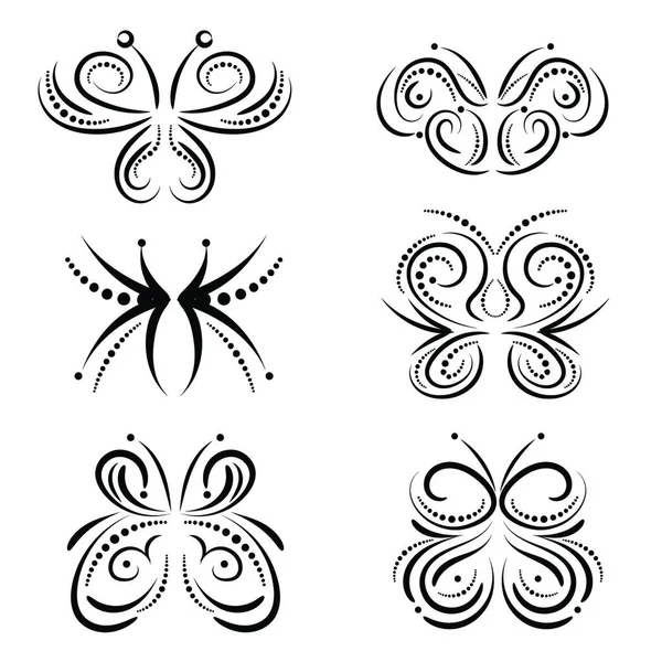 Στυλιζαρισμένες Πεταλούδες Swirl Set Διανυσματική Μορφή — Διανυσματικό Αρχείο