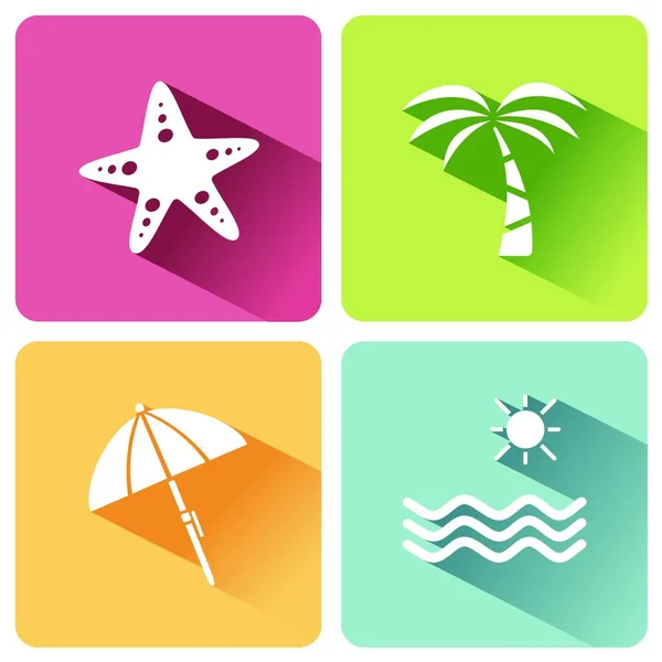 Four Summer Tourism Icons Set Shade First Group Vector Illustration — Stock Vector