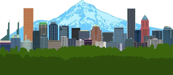 Portland Oregon Ciudad Skyline Centro Con Mount Hood Color Vector — Vector de stock