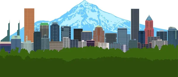 Portland Oregon City Downtown Skyline Mount Hood Color Vector Illustration — Stock Vector