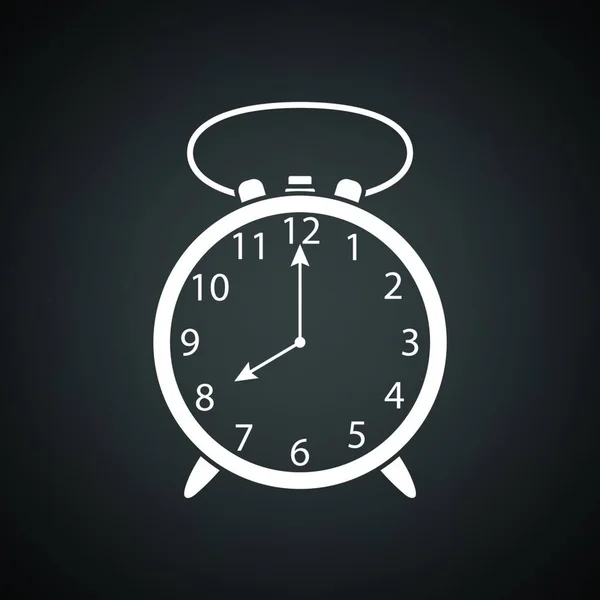 Icono Del Reloj Despertador Fondo Negro Con Blanco Ilustración Vectorial — Vector de stock