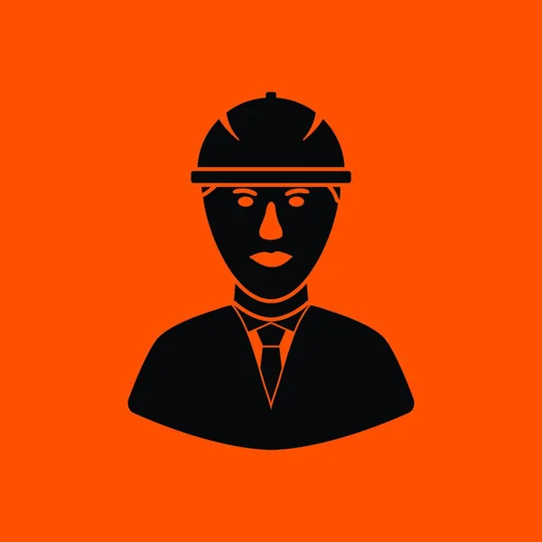 Icona Lavoratore Edile Testa Casco Sfondo Arancione Con Nero Illustrazione — Vettoriale Stock