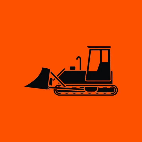 Ikoon Van Bouwbulldozer Oranje Achtergrond Met Zwart Vectorillustratie — Stockvector