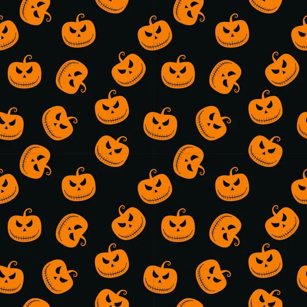 Halloween Sömlös Mönster Med Skrämmande Stirra Pumpa Svart Bakgrund Design — Stock vektor