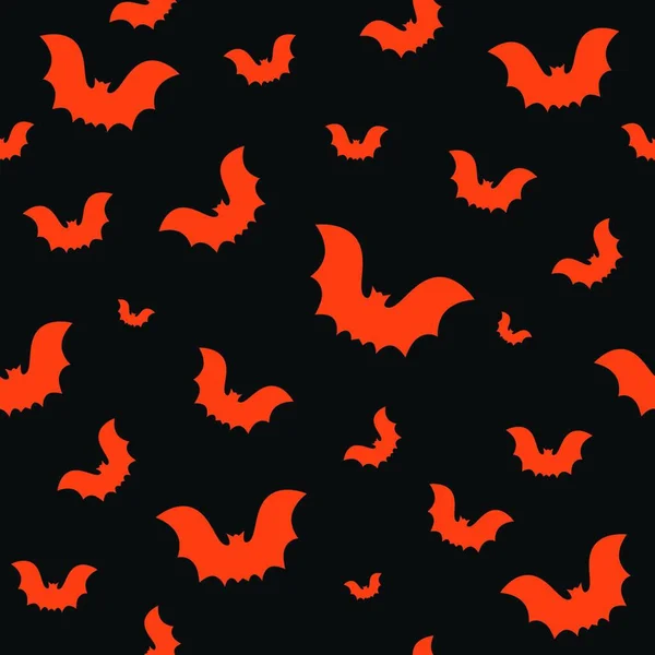 Halloween Naadloos Patroon Met Oranje Vleermuizen Zwarte Achtergrond Ontwerp Voor — Stockvector