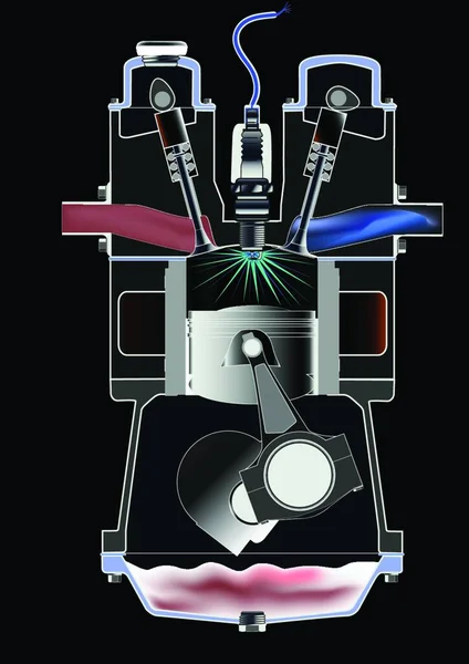 Een Viertakt Benzinemotor Zijn Ontstekingsslag — Stockvector