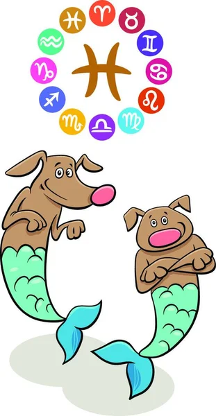 Illustration Dessin Animé Poissons Signe Zodiaque Avec Chien Drôle — Image vectorielle