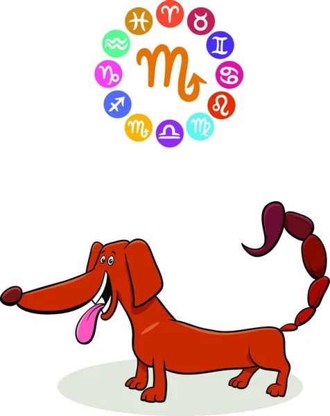 Ilustración Dibujos Animados Del Signo Del Zodíaco Escorpio Con Perro — Vector de stock