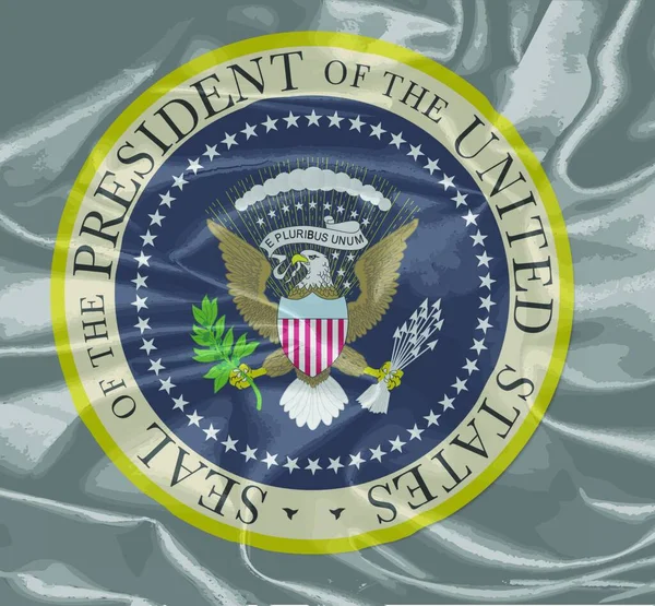 Vyobrazení Pečeti Prezidenta Spojených Států Amerických Hedvábném Pozadí — Stockový vektor