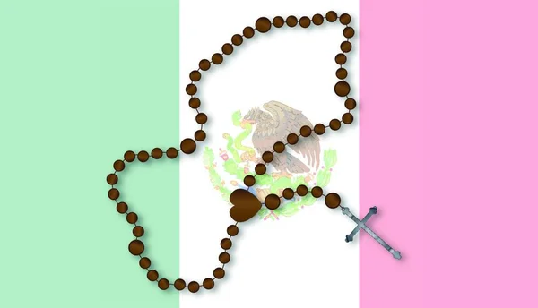 Bandeira País Sul Americano México Com Rosário Católico — Vetor de Stock
