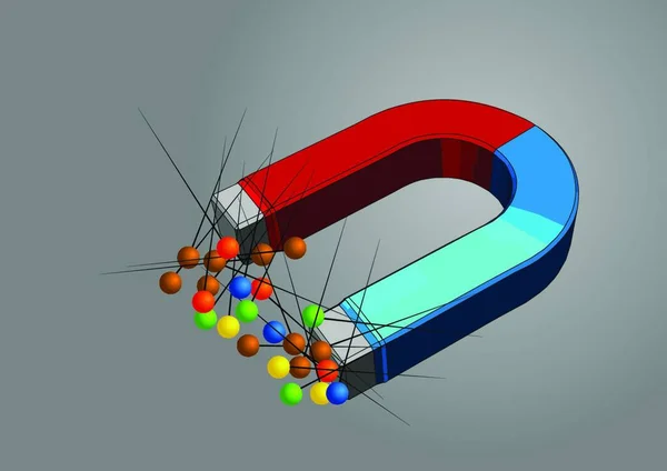 Gri Arkaplanda Mıknatıs Çok Renkli Iğneler — Stok Vektör
