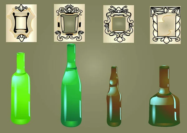Flaska Och Etikett Isolerad Vit Bakgrund — Stock vektor