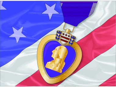 The 'Stars and Stripes' flag with a purple heart medal overlayed clipart