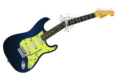 A traditional solid body electric guitar with cut accross neckisolated over white. clipart