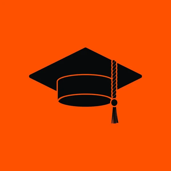 Icône Chapeau Graduation Fond Orange Avec Noir Illustration Vectorielle — Image vectorielle