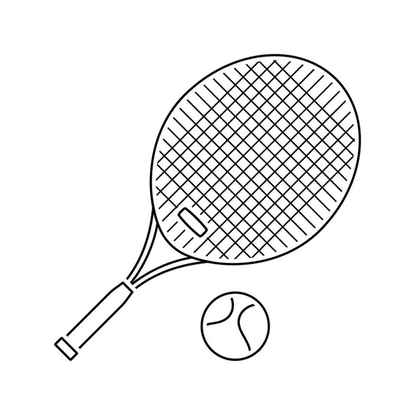 テニスのロケットとボールのアイコン 細い線のデザイン ベクトル図 — ストックベクタ