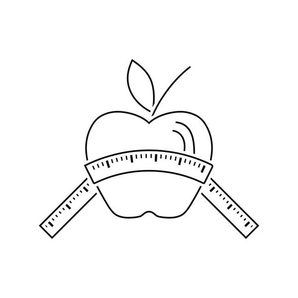 Ikon Apple Med Måttband Tunn Linje Design Vektorillustration — Stock vektor