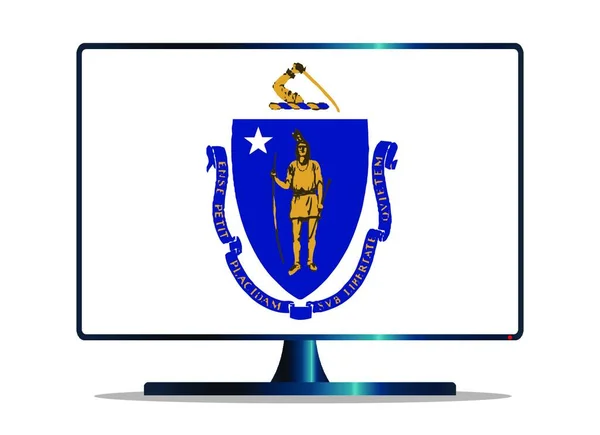 Televizní Nebo Počítačová Obrazovka Vlajkou Státu Massachusetts — Stockový vektor