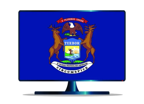 Ein Fernseher Oder Computerbildschirm Mit Der Flagge Des Bundesstaates Michigan — Stockvektor