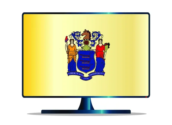 Een Computerscherm Met Vlag Van New Jersey — Stockvector