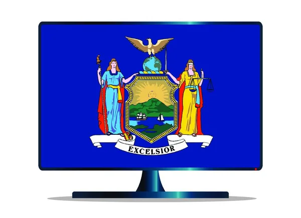 Téléviseur Écran Ordinateur Avec Drapeau État New York — Image vectorielle