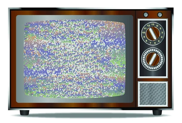 Old Wood Surround Television Receiver White Background Static Screen — Stock Vector