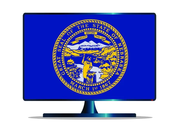 Écran Télévision Ordinateur Avec Drapeau État Nebraska — Image vectorielle