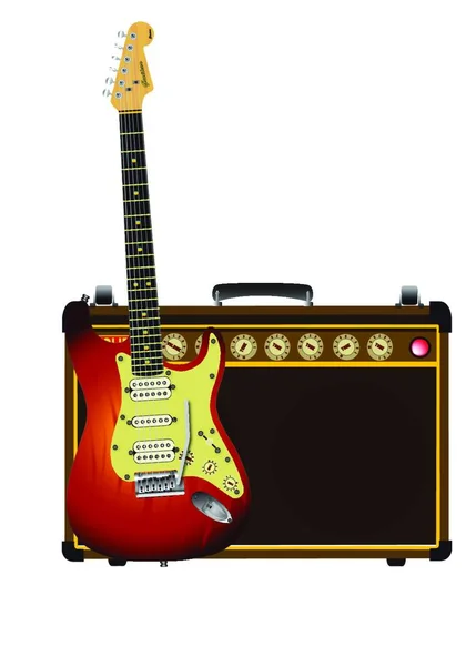 Ampli Valve Guitaristes Guitare Isolé Sur Fond Blanc — Image vectorielle