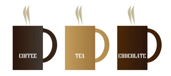 Большие Коричневые Кружки Текстом Coffee Tea Choo Белом Фоне — стоковый вектор