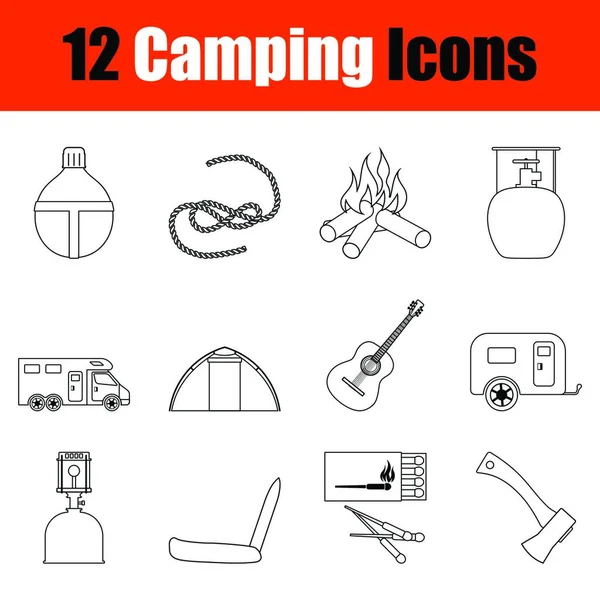 Camping Icon Set Thin Line Design Vector Illustration — Stock Vector