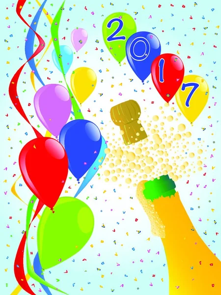 Meerkleurige Ballonnen Confetti Slingers Een Feestbeeld Voor 2017 — Stockvector