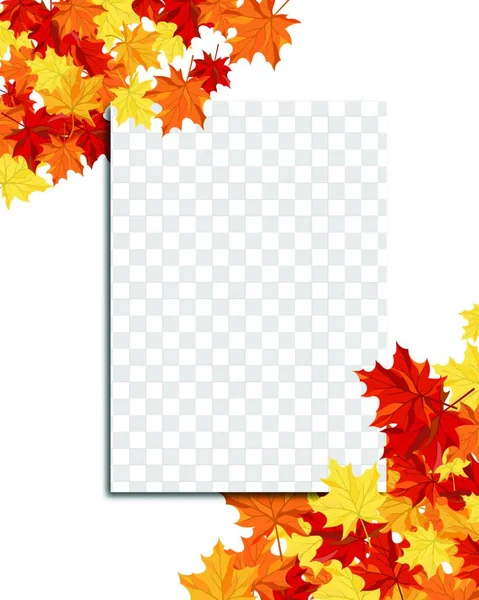 Autumn Frame Falling Maple Leaves Transparency Alpha Grid Background Vector — Stock Vector