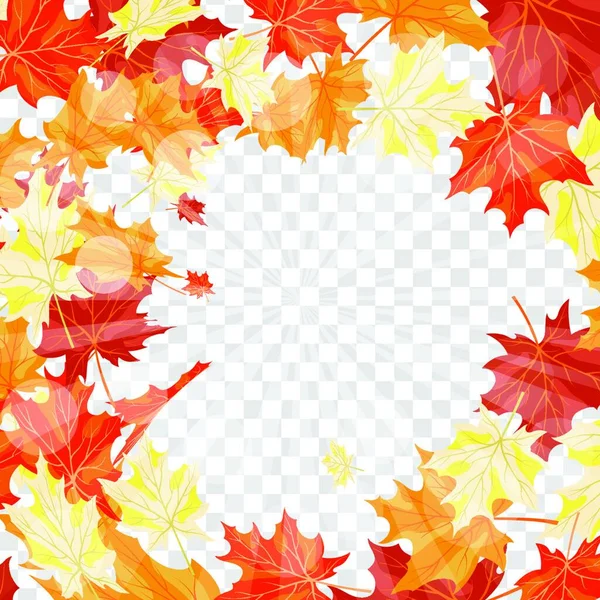 Autumn Frame Falling Maple Leaves Transparency Alpha Grid Background Vector — Stock Vector