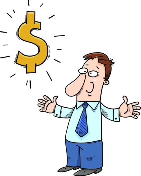 Ilustracja Kreskówek Happy Businessman Lub Man Character Znakiem Dolara — Wektor stockowy