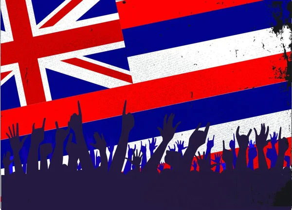 Público Feliz Reacción Con Fondo Bandera Del Estado Hawaii — Archivo Imágenes Vectoriales