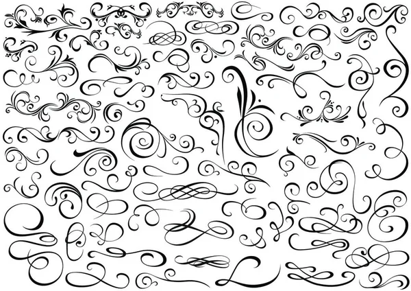 Ensemble Éléments Graphiques Vectoriels Style Calligraphique Floral Illustrations Noires Vectoriel — Image vectorielle
