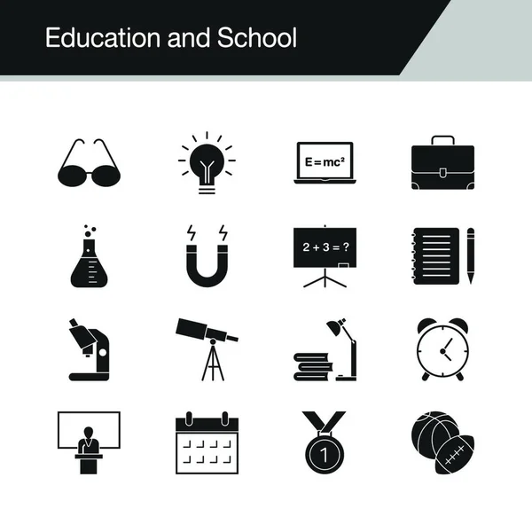 Иконы Образования Школы Дизайн Презентации Графический Дизайн Мобильное Приложение Веб — стоковый вектор