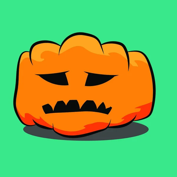 Abóbora Assustadora Halloween Fundo Verde Ilustração Vetorial — Vetor de Stock