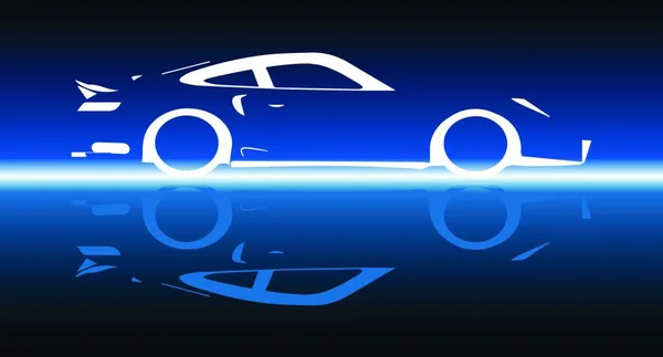 Une Voiture Rapide Silhoueyye Réflexion Sur Bleu — Image vectorielle