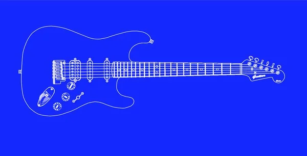青写真の現代的なソリッドボディエレキギター — ストックベクタ