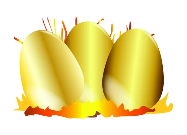 Três Ovos Páscoa Ouro Aninhados Ninho — Vetor de Stock