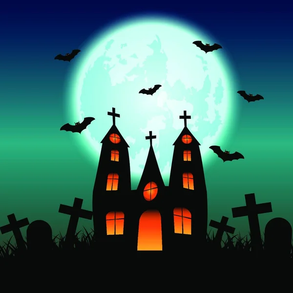 Fondo Halloween Con Casa Embrujada Luna Llena Vector Stock — Archivo Imágenes Vectoriales